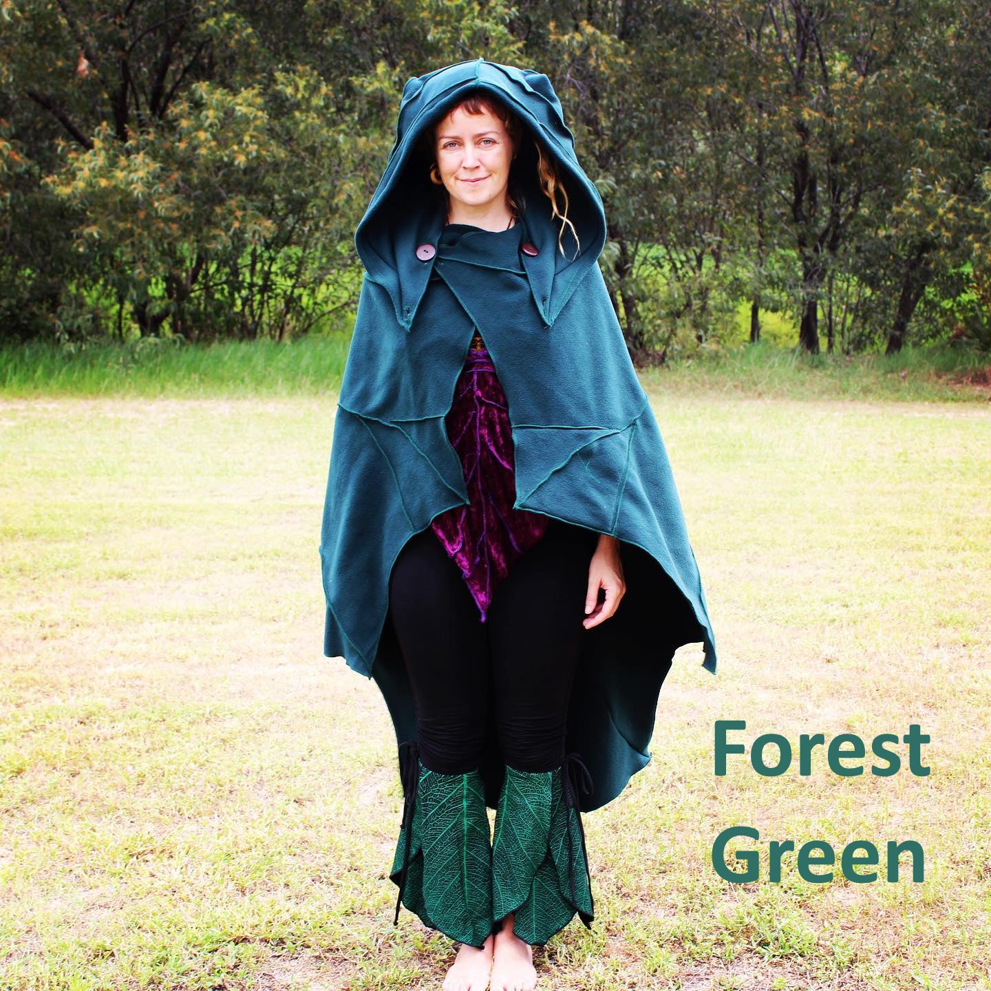 Grass Green - Leaf Cape Poncho with Giant Pixie Hood -  - cloak - cape