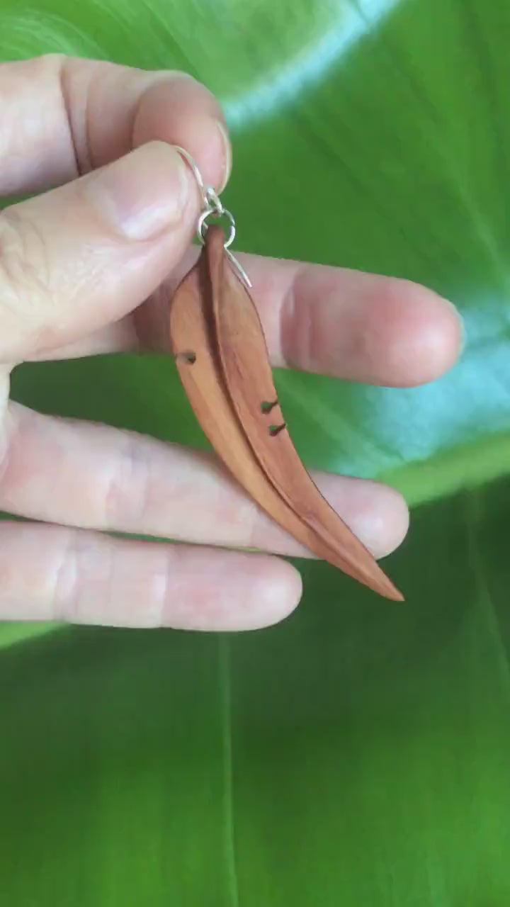 Large Gum Leaf Earrings - Red Wood - Suar wood - Mahogany Earrings