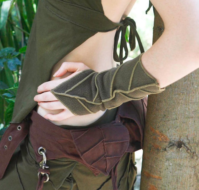 Fleecy Leaf cuffs - Pair of Arm Warmers - Arm Cuffs - Zelda Cosplay - Gauntlets - Bracers