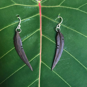 Small Gum Leaf Earrings - Suar wood - Mahogany Red/Brown Earrings