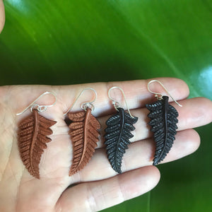 Fern Earrings - Red/Brown Mahogany - Wood Leaf Earrings