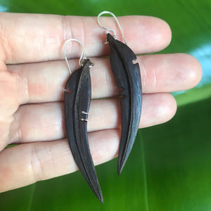 Medium Gum Leaf Earrings - Mahogany Wood Earrings