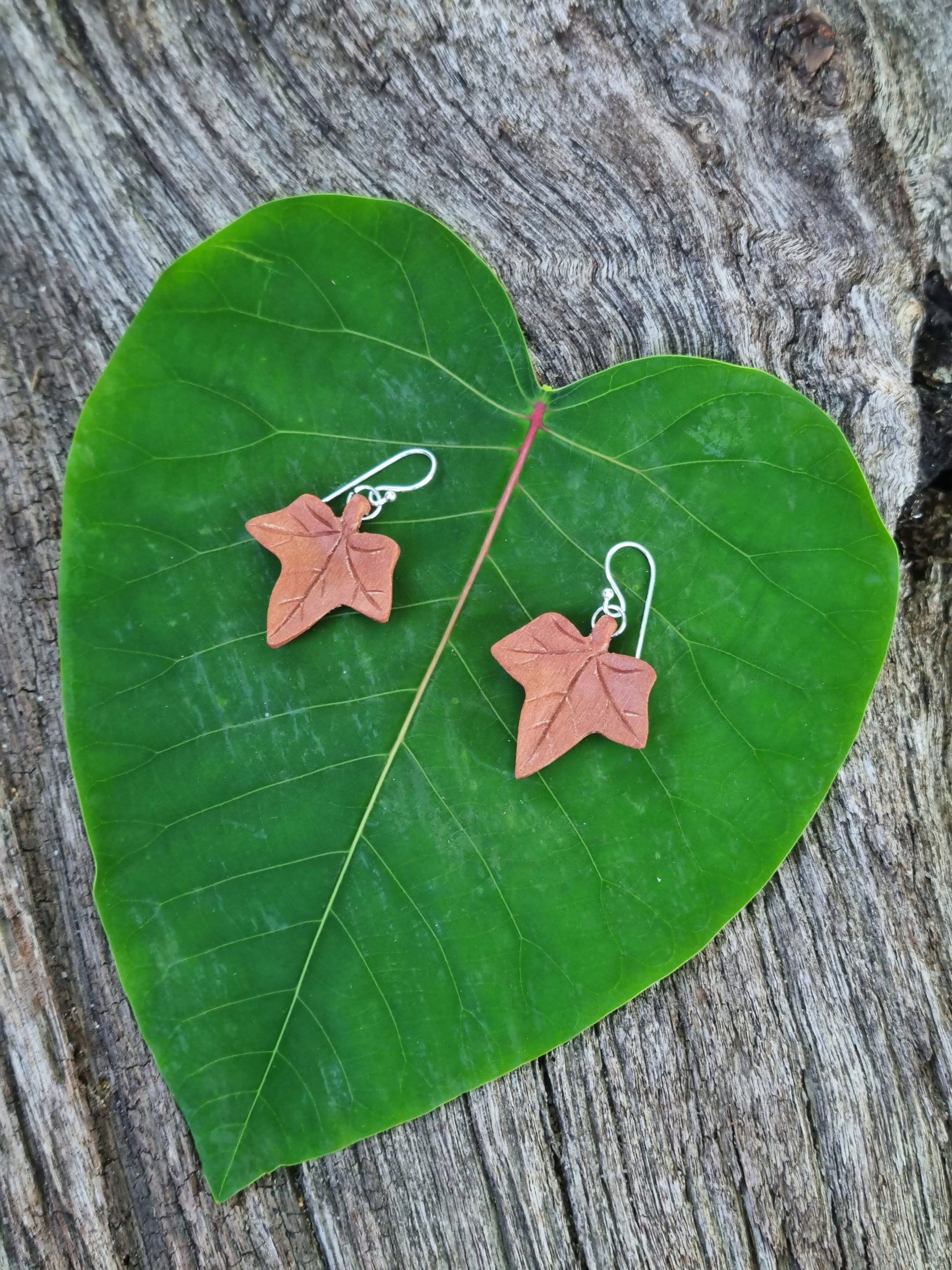 Ivy Leaf Earrings - Little Leaf Earrings - Stirling Silver Hooks
