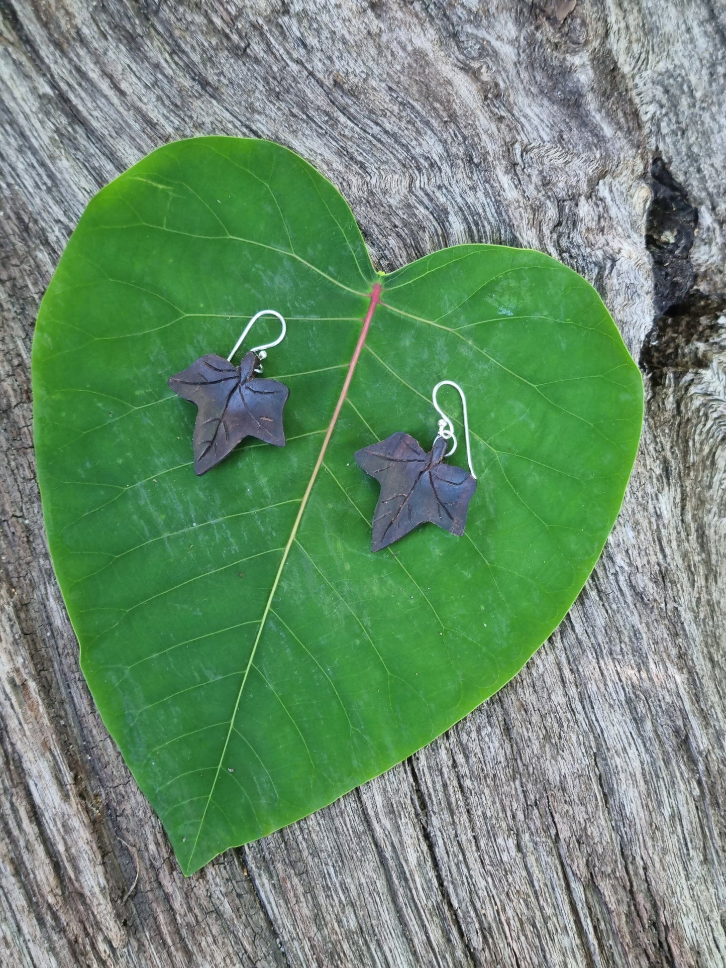 Ivy Leaf Earrings - Little Leaf Earrings - Stirling Silver Hooks