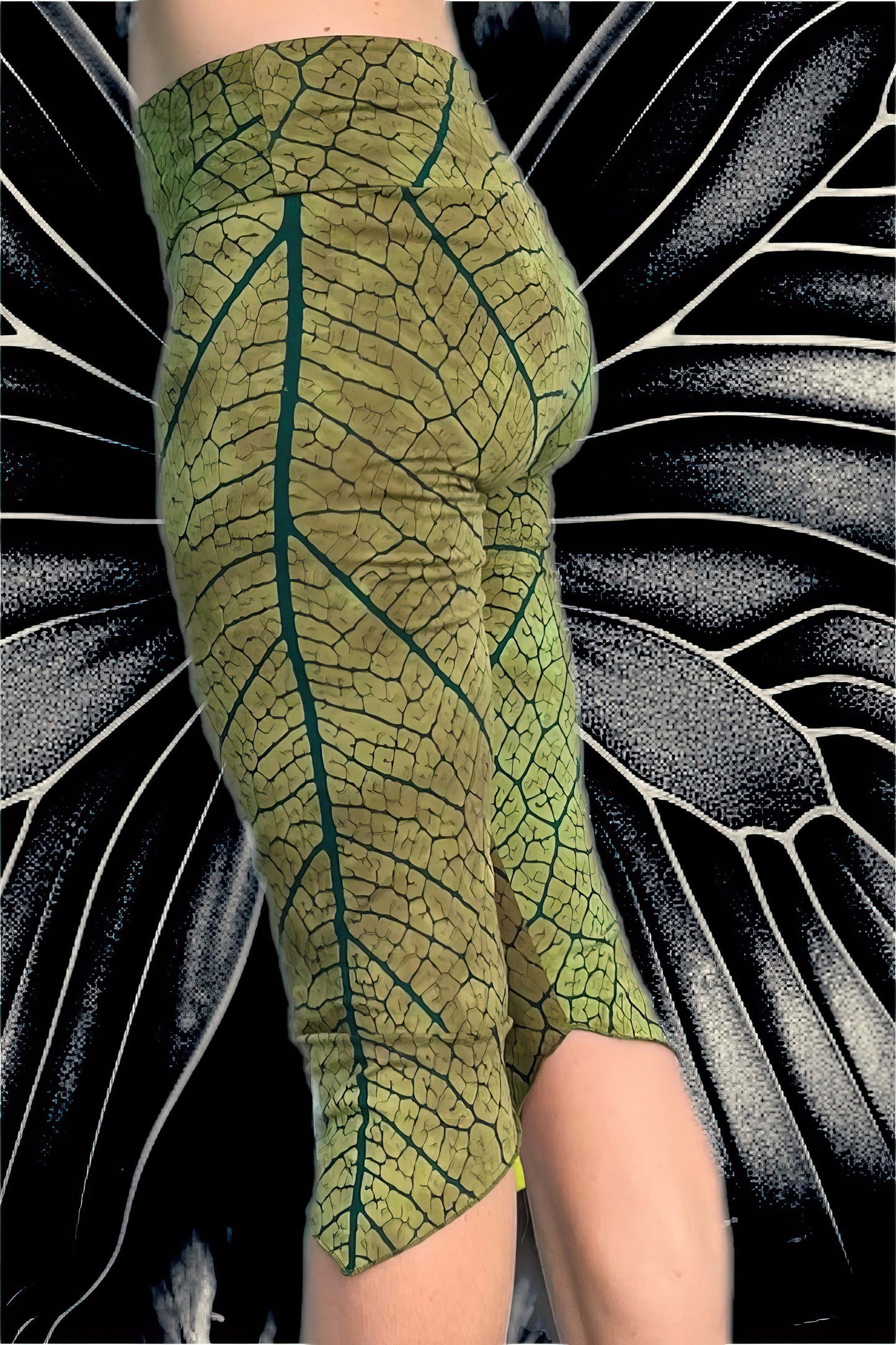 Handmade 3/4 Length Leafy Leggings - tights - organic cotton - hand printed and stitched by me