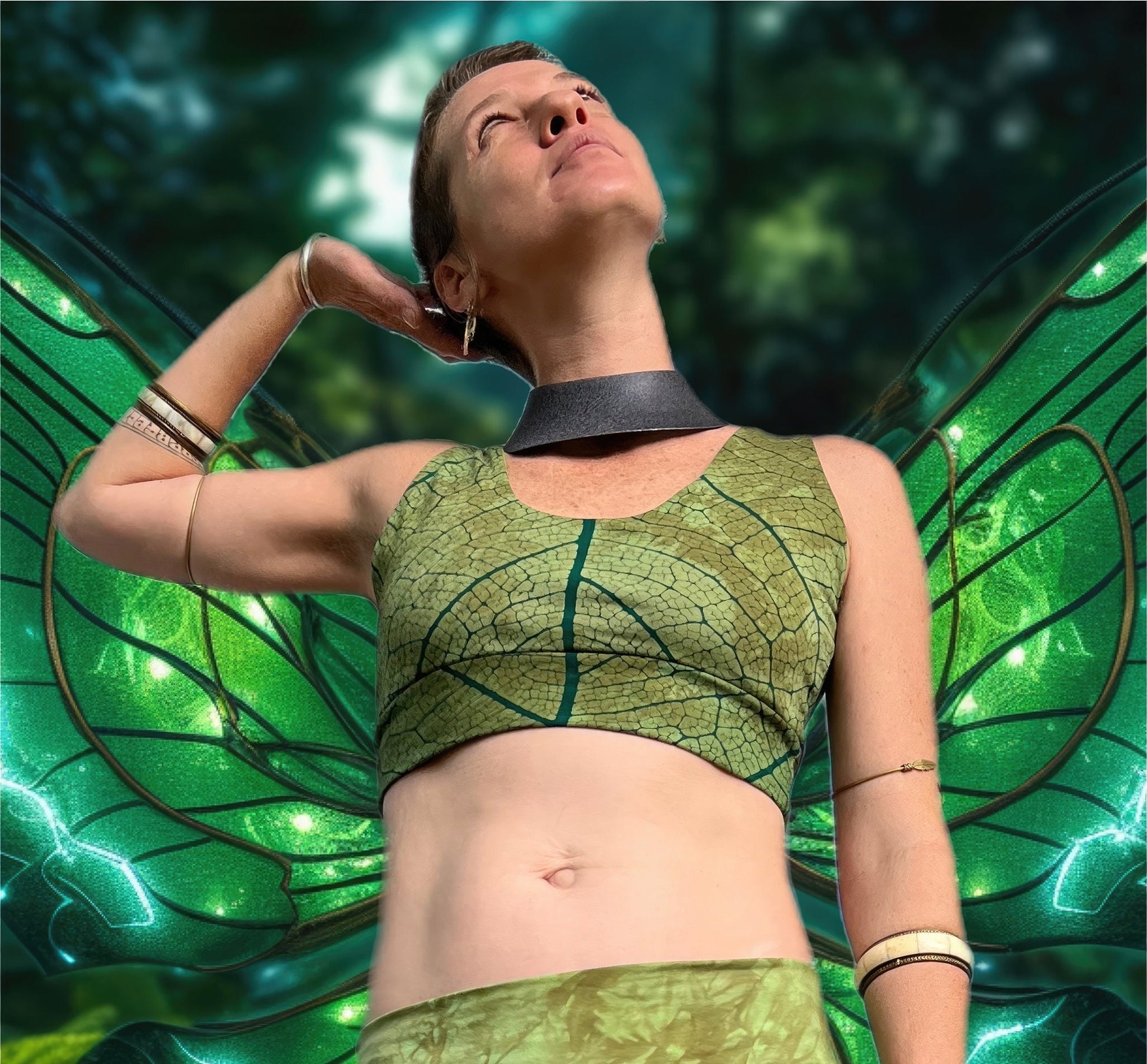 Crop Top with Leaf Print. Leaf Clothing. Look like a fairy or pixie or a magical sprite. Comfy Organic Cotton Lycra. Machine Washable. Fairy Cosplay. Elf Cosplay. Renfaire Costume.