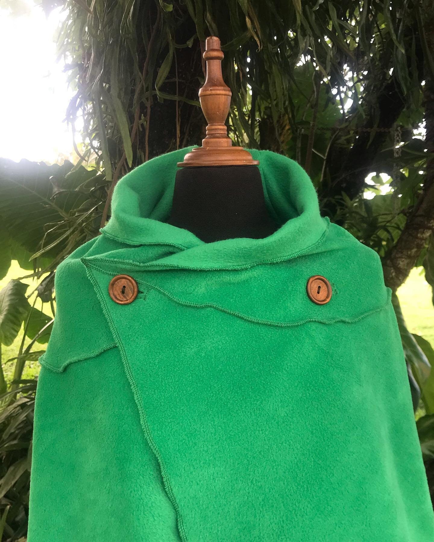 Bright Green - Leaf Cape Poncho with Giant Pixie Hood - - cloak - cape