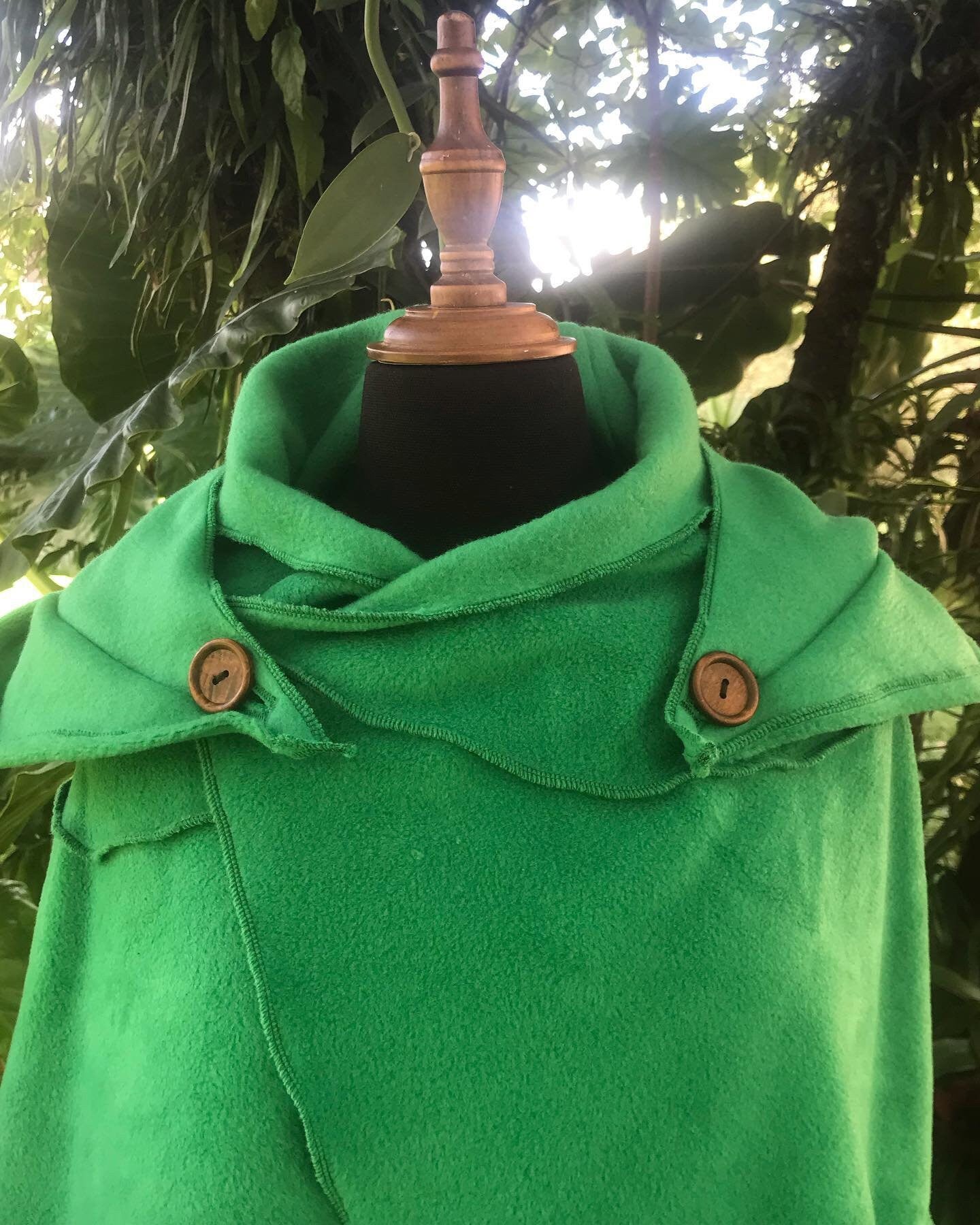 Bright Green - Leaf Cape Poncho with Giant Pixie Hood - - cloak - cape