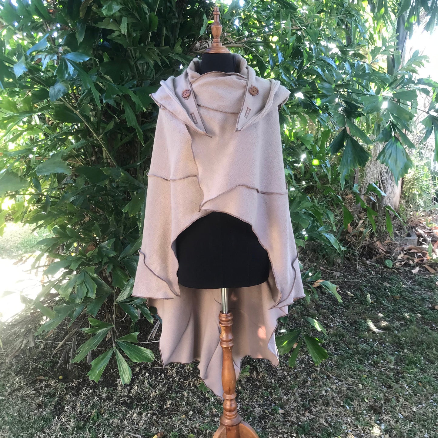 Bone - Leaf Cape Poncho with Giant Pixie Hood - - cloak - cape
